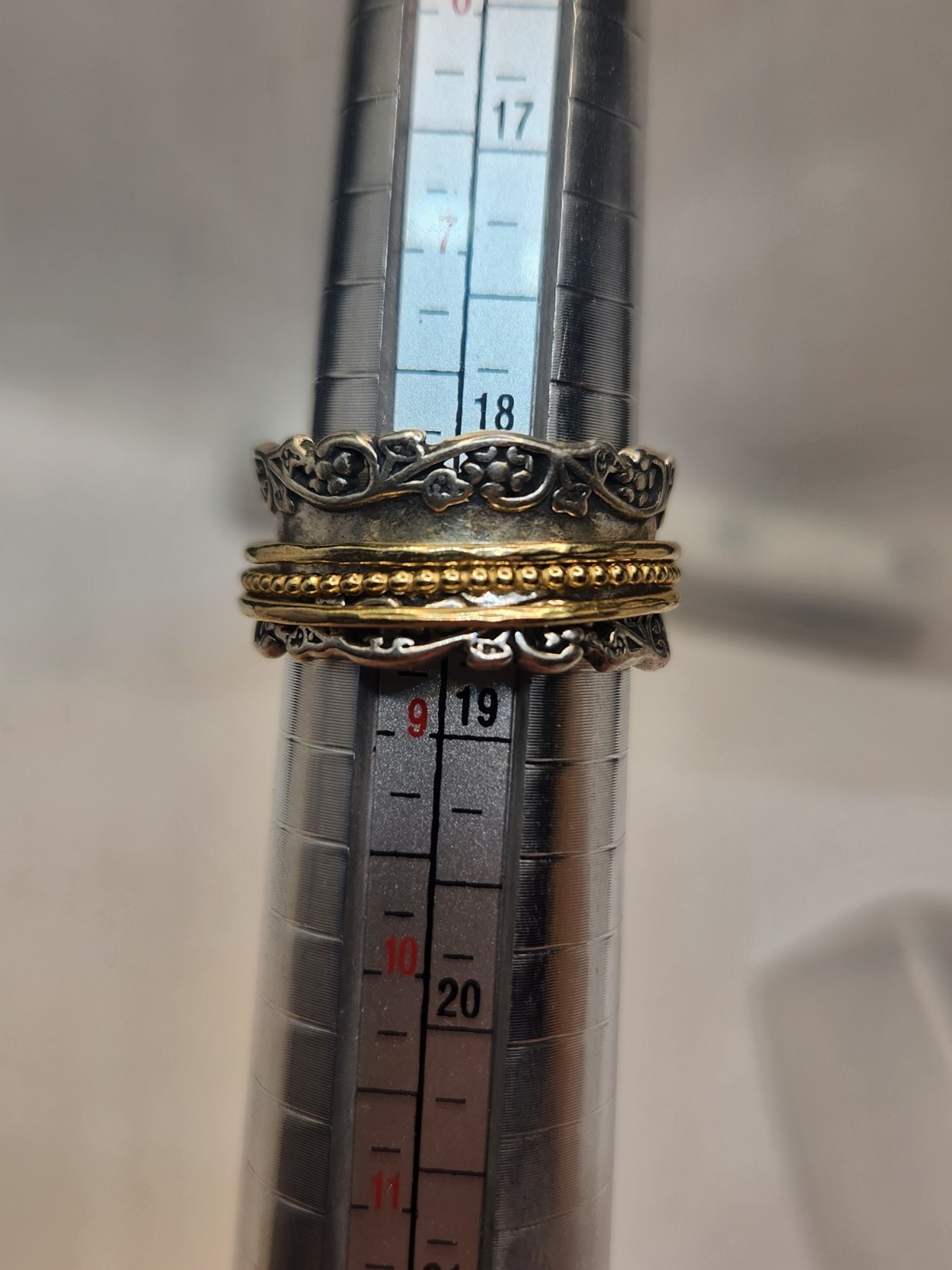 Paz Creations Sterling Silver Lace & Gold Plated Spinner Ring Sz 8 925 ISRAEL PZ