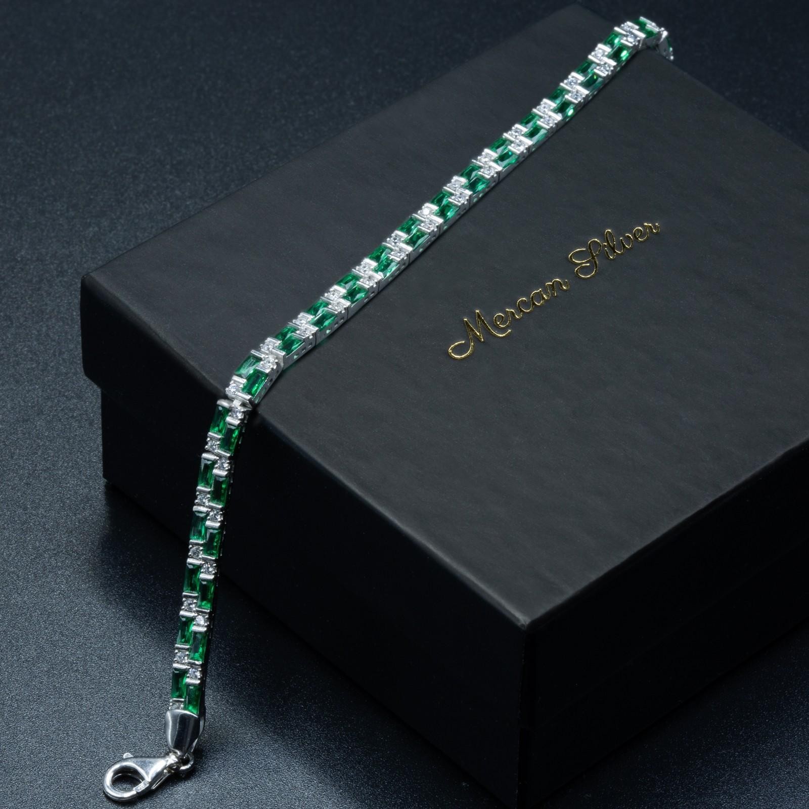 Green Zircon Gemstone Handmade 925k Silver Chain Tennis Bracelet for Men