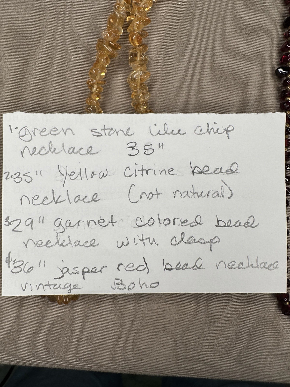 Vintage Gemstone Chip Necklace Lot 4pc Citrine Garnet Jasper Faux Stone Boho