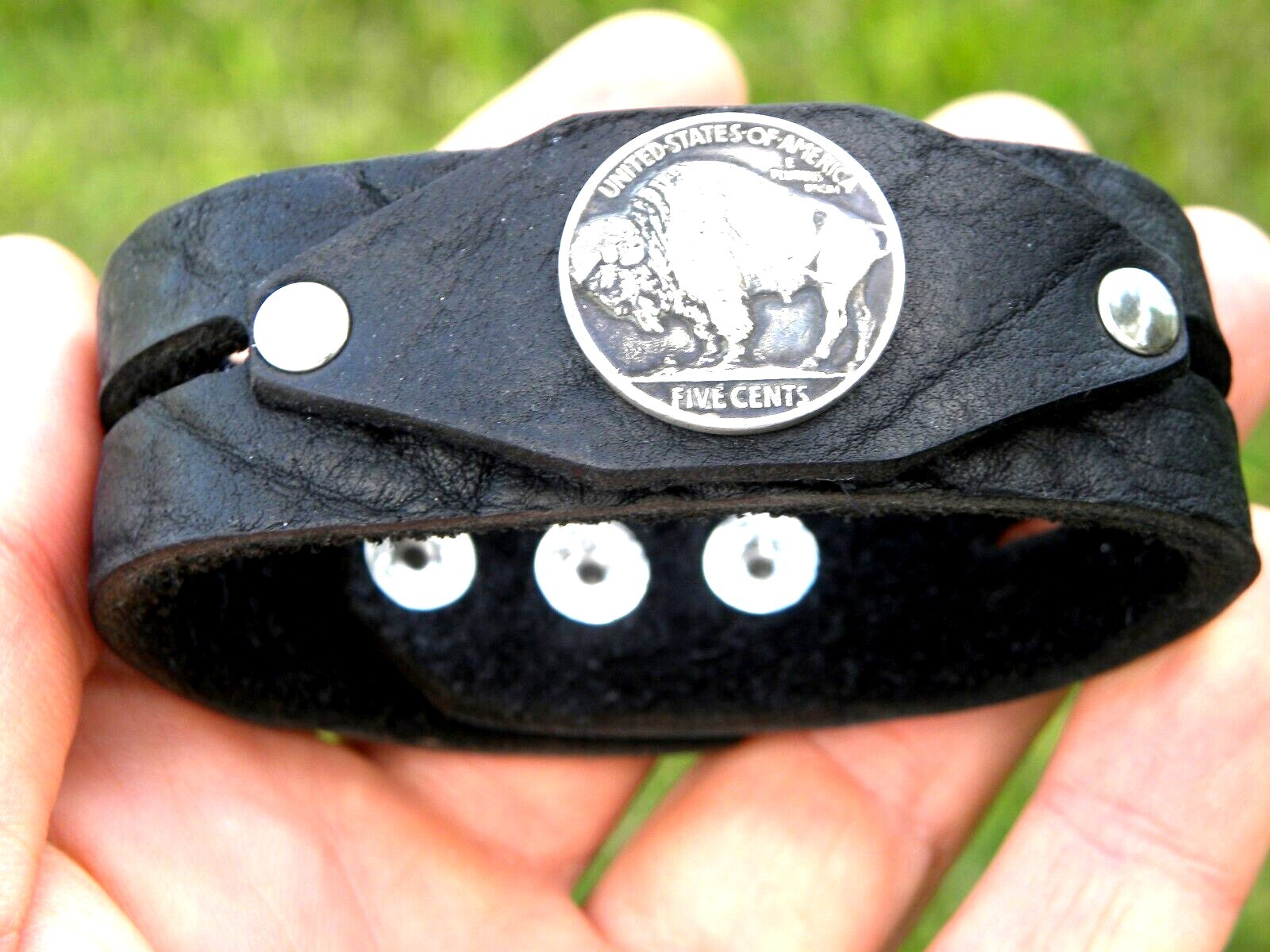 Cuff bracelet Buffalo Indian Nickel coin genuine Bison leather customize size