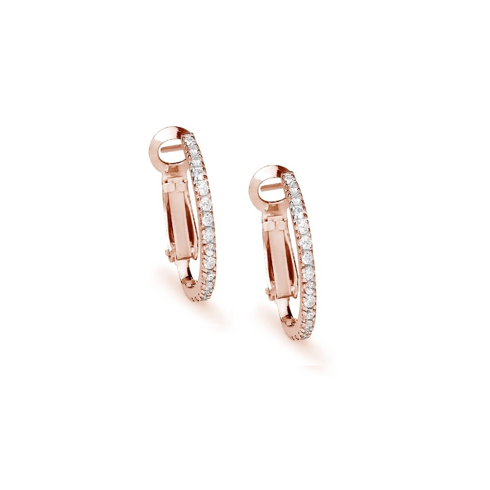 Cubic Zirconia Clutchless Oval 21mm Hoop Earrings in Rose Gold Plated 925 Silver