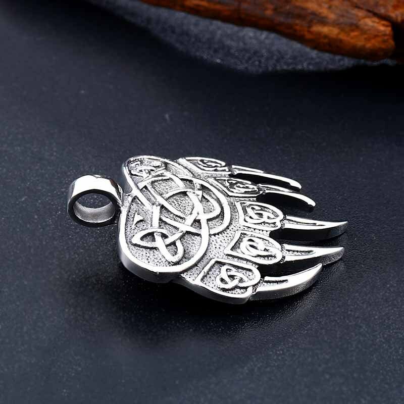MENDEL Mens Viking Trinity Knot Bear Claw Paw Pendant Necklace Stainless Steel