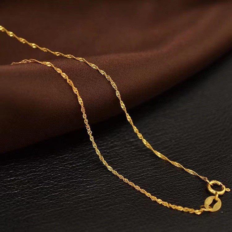 Thin 18K AU750 Solid Gold Water Wave Link Chain Necklace 18 inches