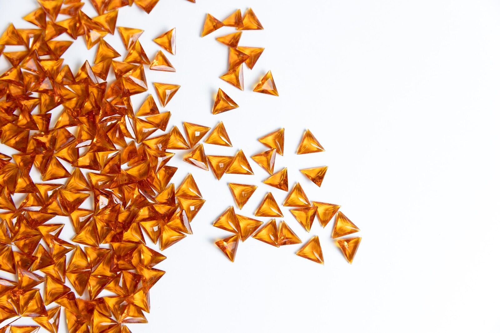(36) Topaz Orange 12mm Triangle Rhinestones (Pointed Back/Faceted Beveled Front)