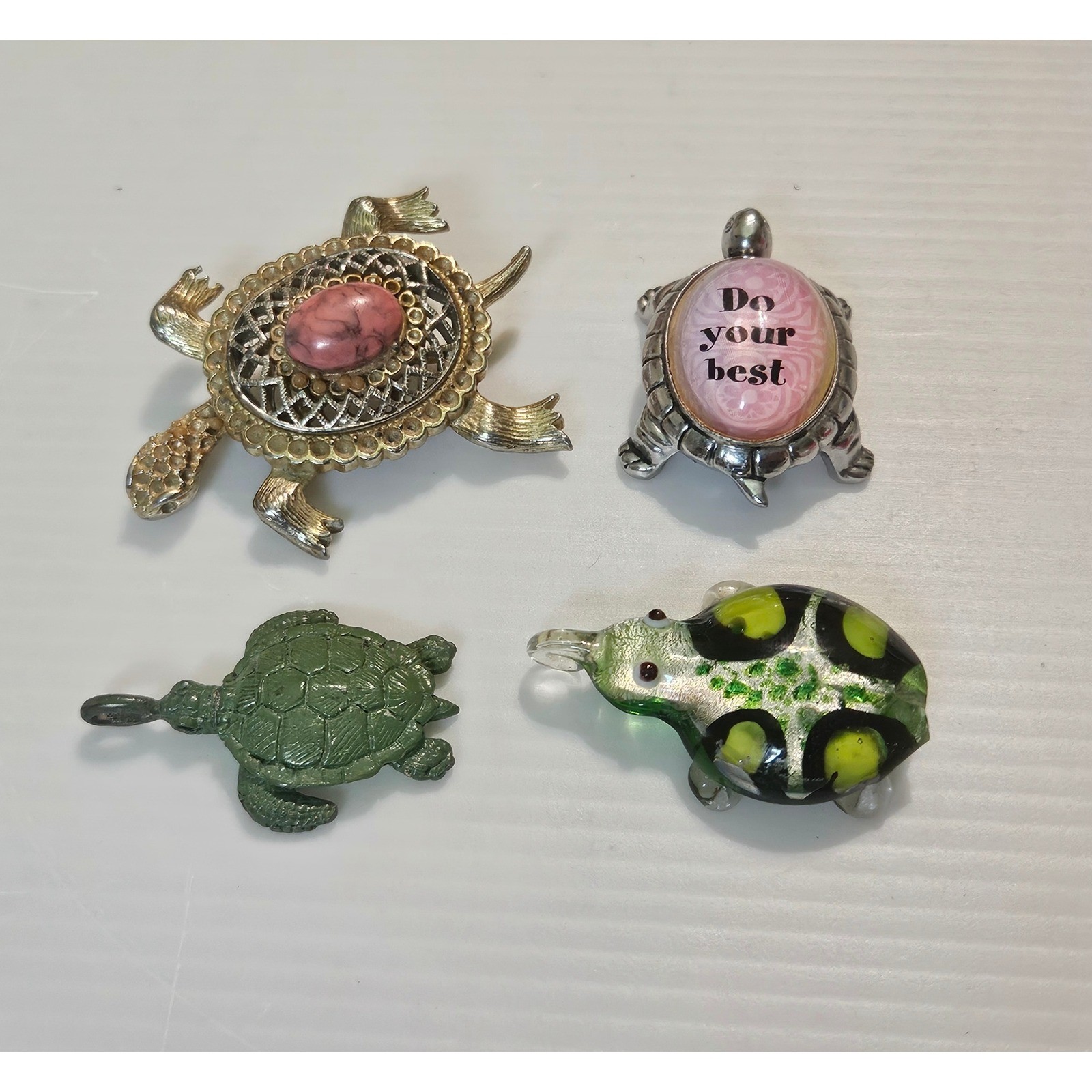 Vintage Turtle Figurines Lot – Metal, Resin & Acrylic Turtles – Small Set