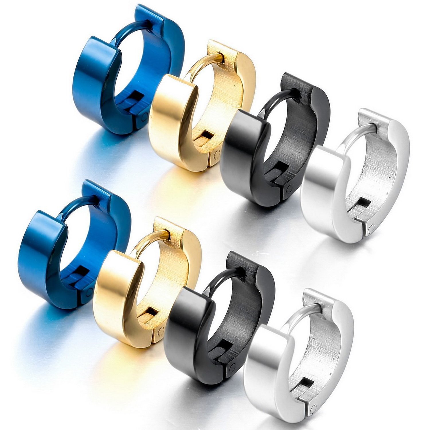 4 Pairs Mens Women Stainless Steel Punk Hoop Ear Stud Cuff Unisex Cool Earring