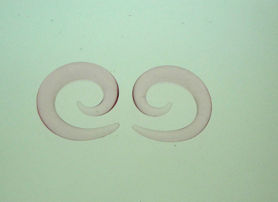 PAIR OF PINK PYREX GLASS SPIRALS GAUGES PLUGS TALONS SMALL DIAMETER SPIRAL