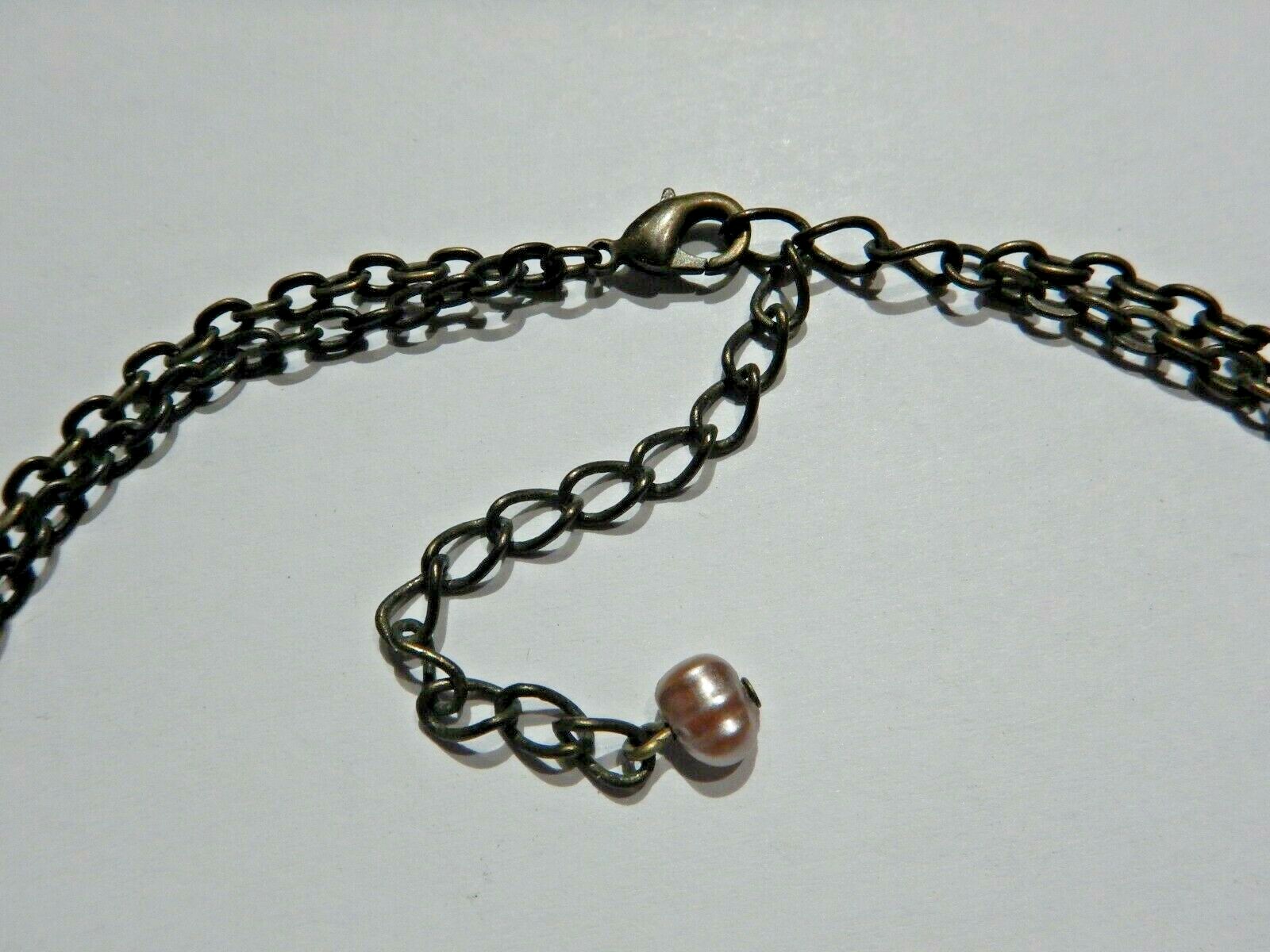 MAUVE PEARLY BEADED BRONZE NECKLACE rose pendant pink romantic whimsigoth B6