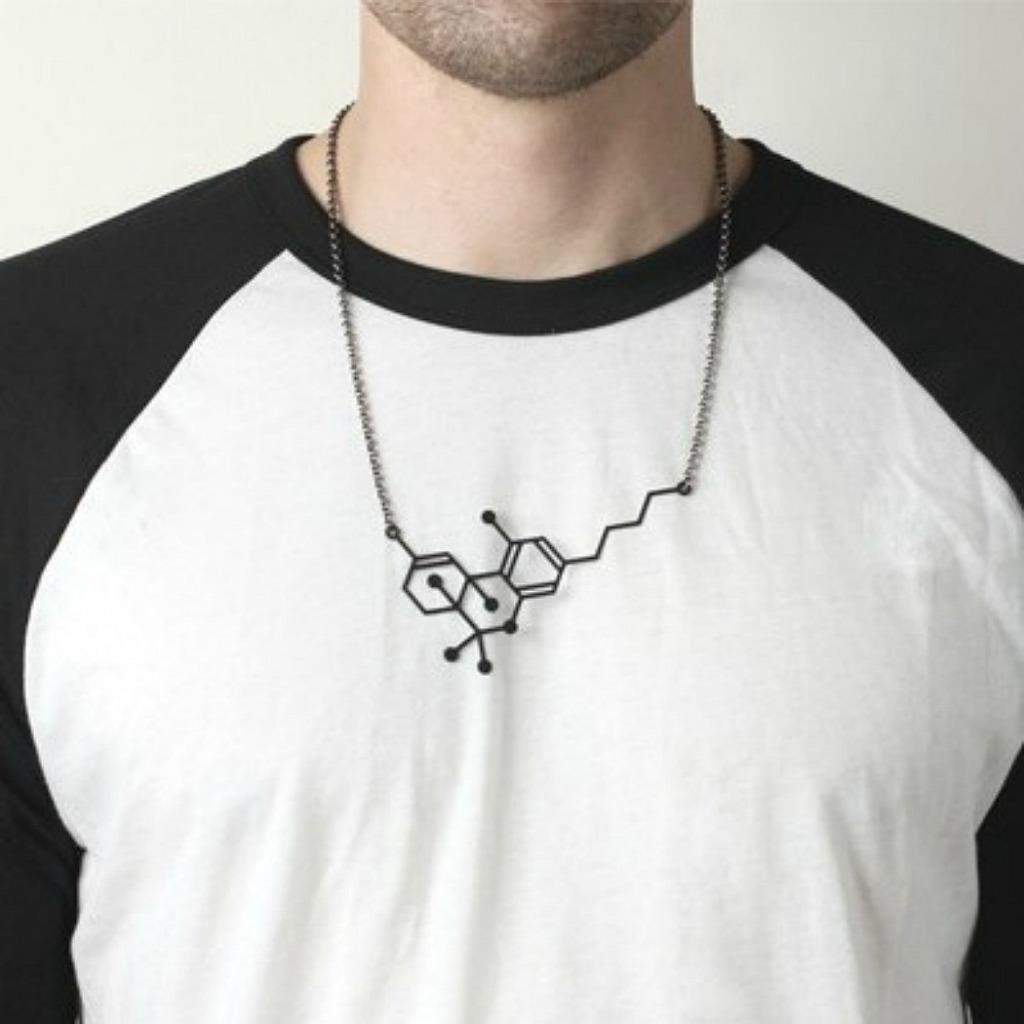 THC MOLECULE NECKLACE Marijuana Pot Weed Science Chemistry Black Gold or Silver