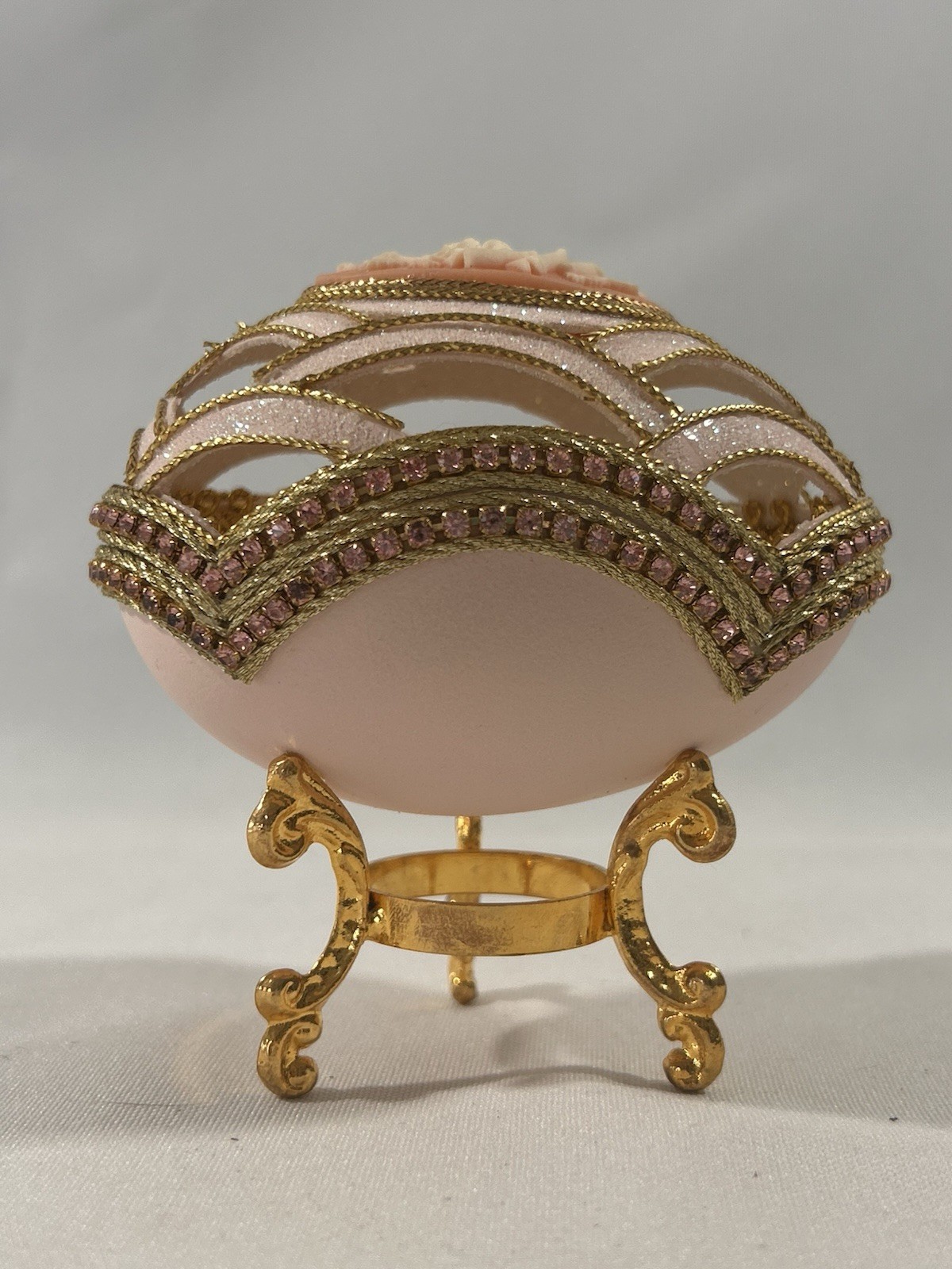VTG Hand Decorated Fabergé-style Jewelry Presentation with White Satin Interior
