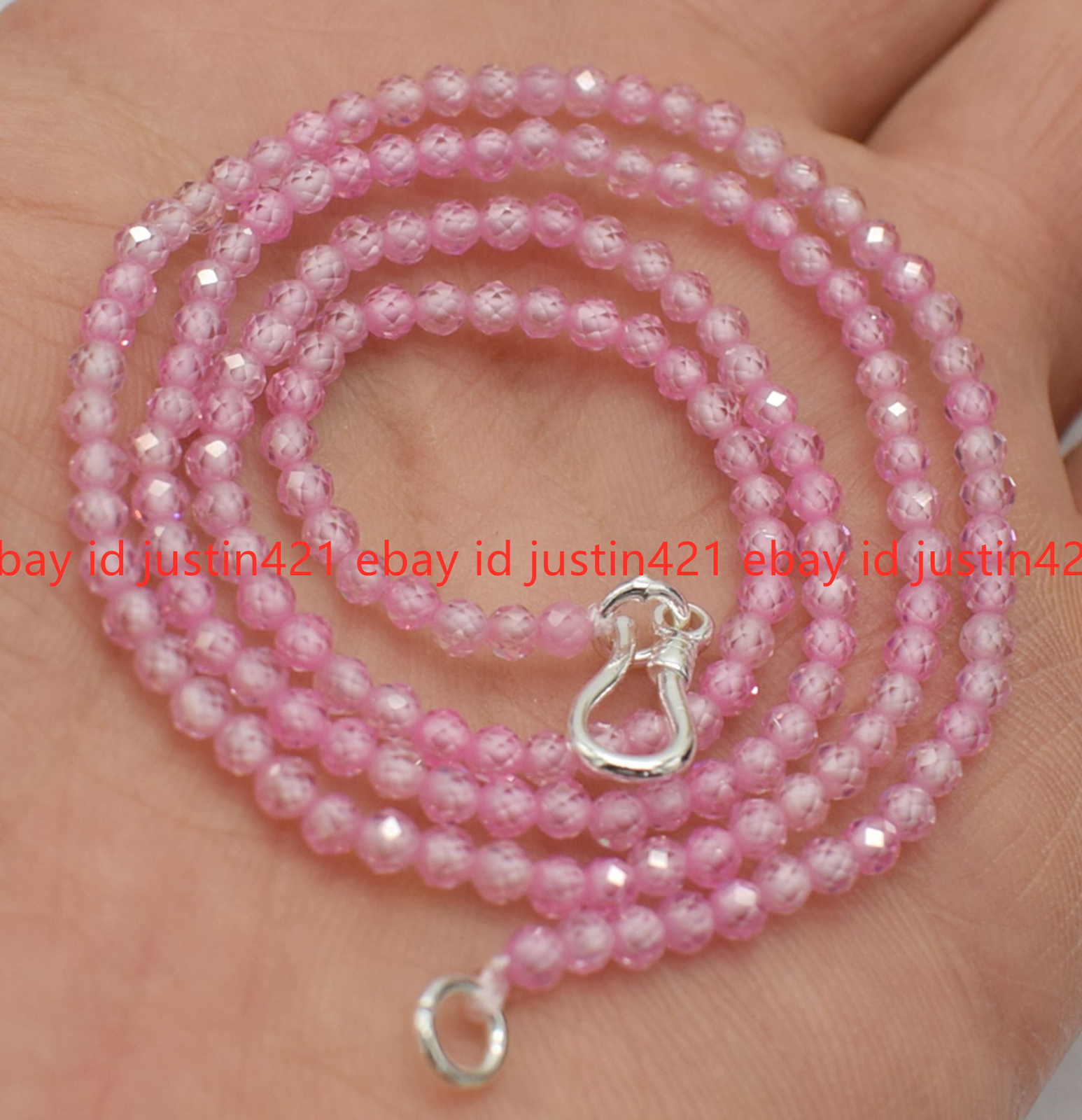 Genuine Natural 3mm Faceted Multicolor Zircon Round Gems Necklace Silver Clasp
