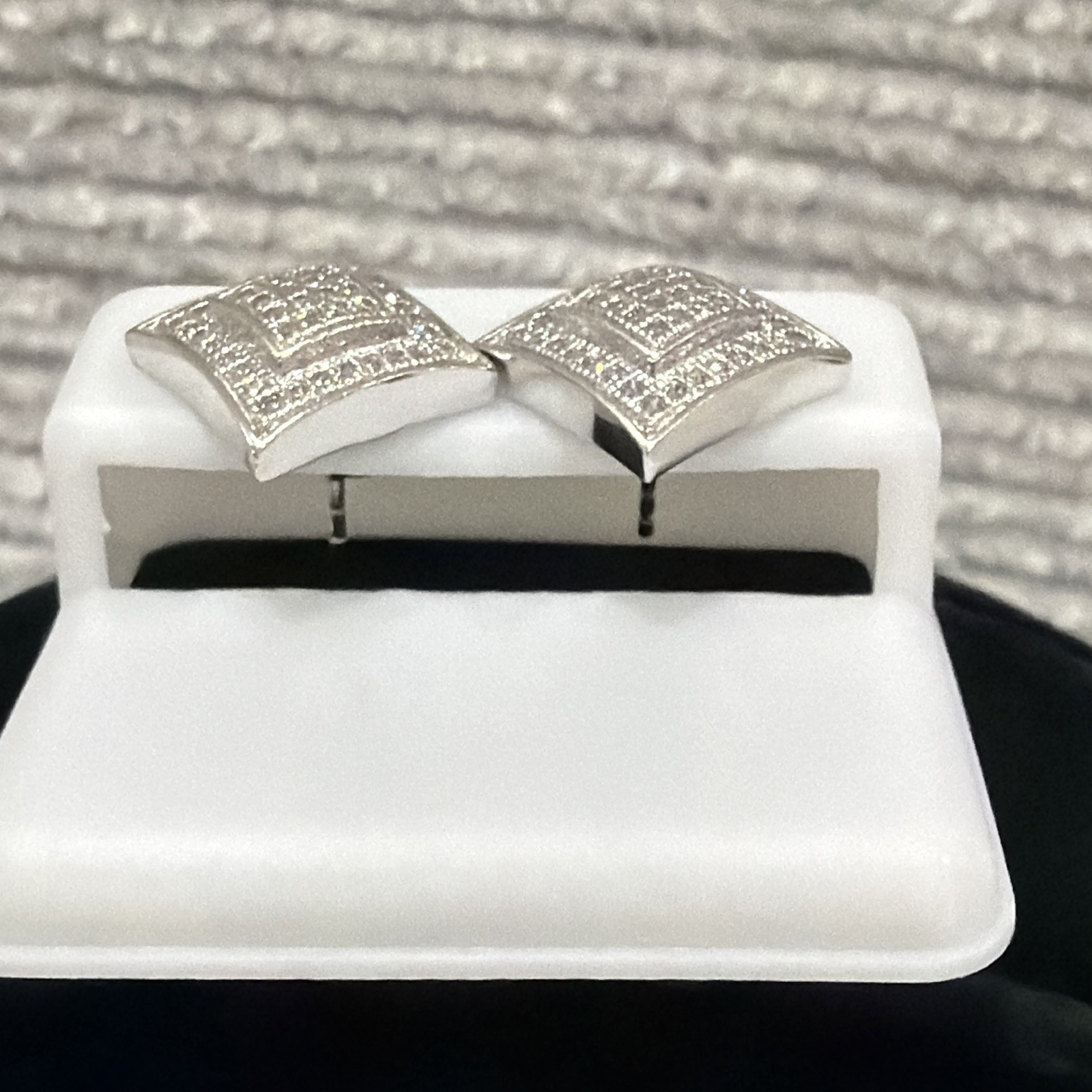 New .925 Sterling Silver Moissanite Square Pavé Stud Earrings 10.9MM