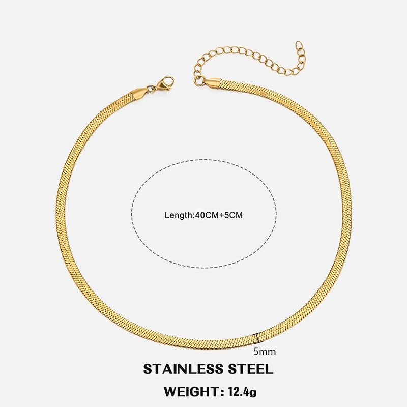 Hot Classic Unisex Flat Snake Chain Choker Necklace for Women Stainless Steel He