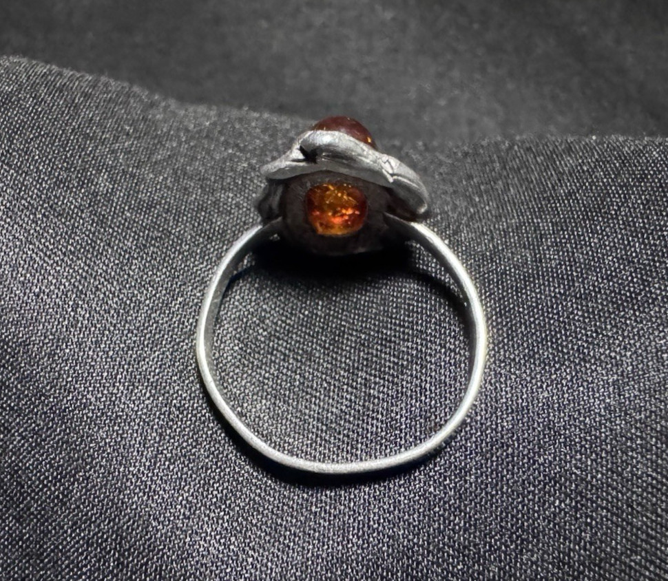 Vintage Sterling Silver Cognac Baltic Amber Ring Organic Leaf Setting Size 8