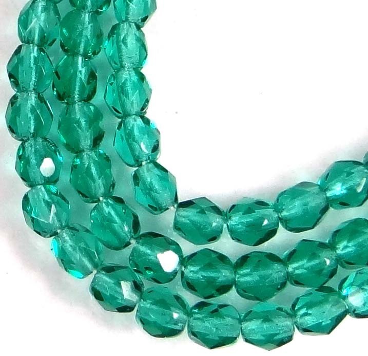 50 Firepolish Czech Glass Faceted Round Beads – Emerald 4mm