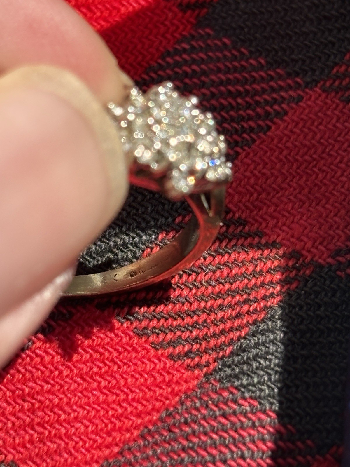 14K Yellow Gold Cluster Diamond Ring Size 7, 2mm Band, Round White Diamonds