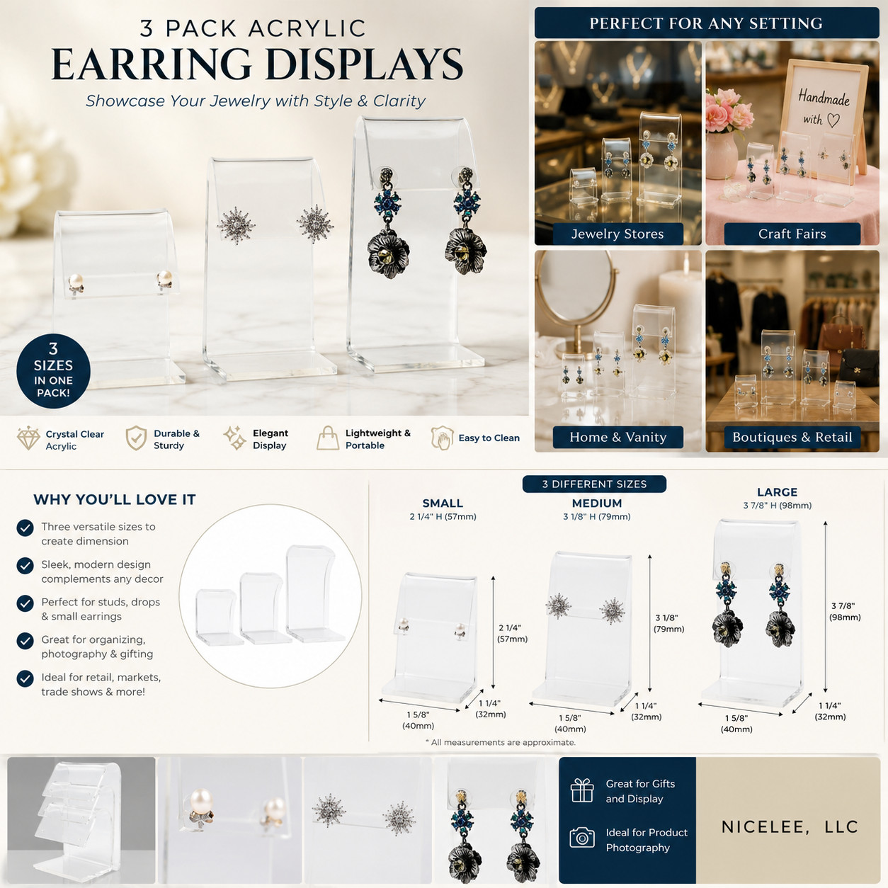 3 Set Single Earring Displays