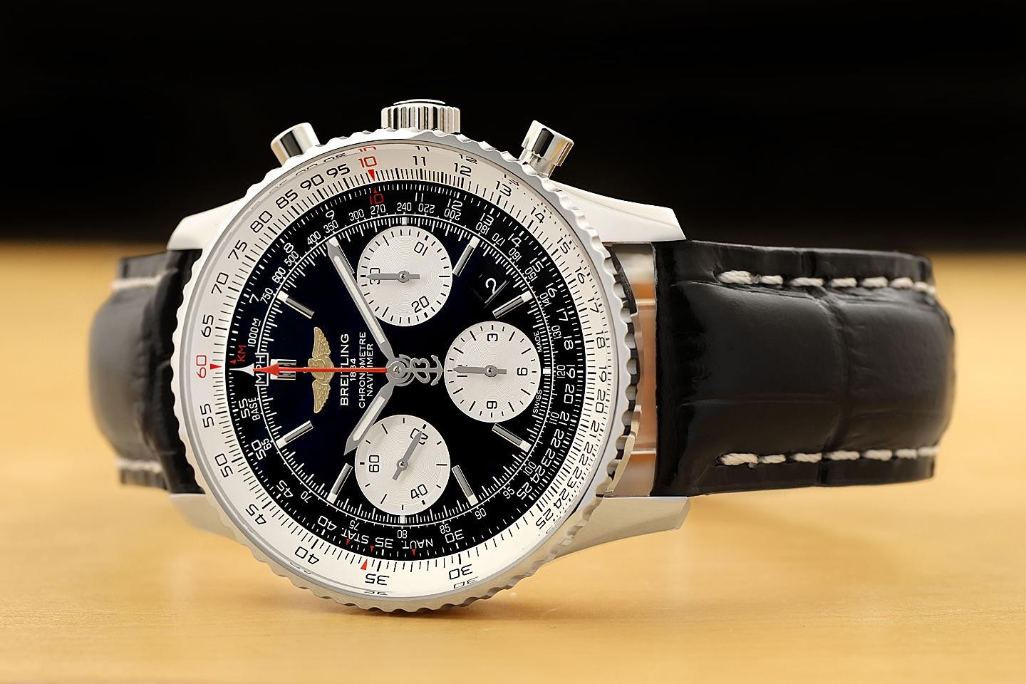 BREITLING NAVITIMER 01 BLACK DIAL AB0120 43MM STAINLESS STEEL LEATHER WATCH
