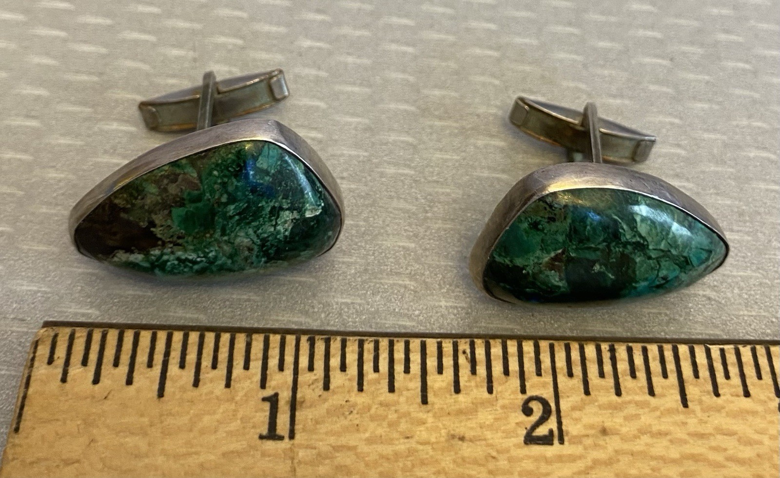 Vintage Israel 930 Silver Malachite Cufflinks Chunky Natural Green Stone