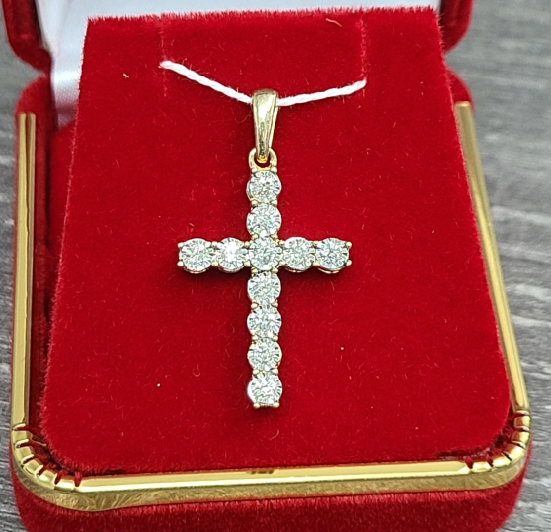 DEAL! 0.40CTW ROUND DIAMONDS CROSS PENDANT CHARM 10K GOLD 28mm