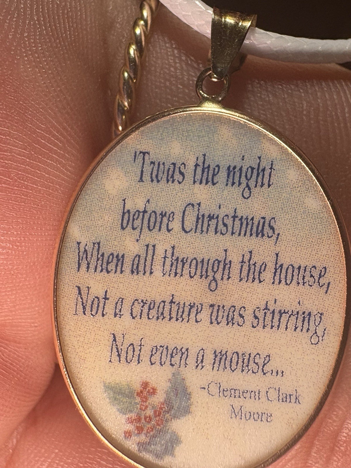 14K Yellow Gold Santa Pendant Night Before Christmas Quote 34mm 2.8mmB 3.0G MC