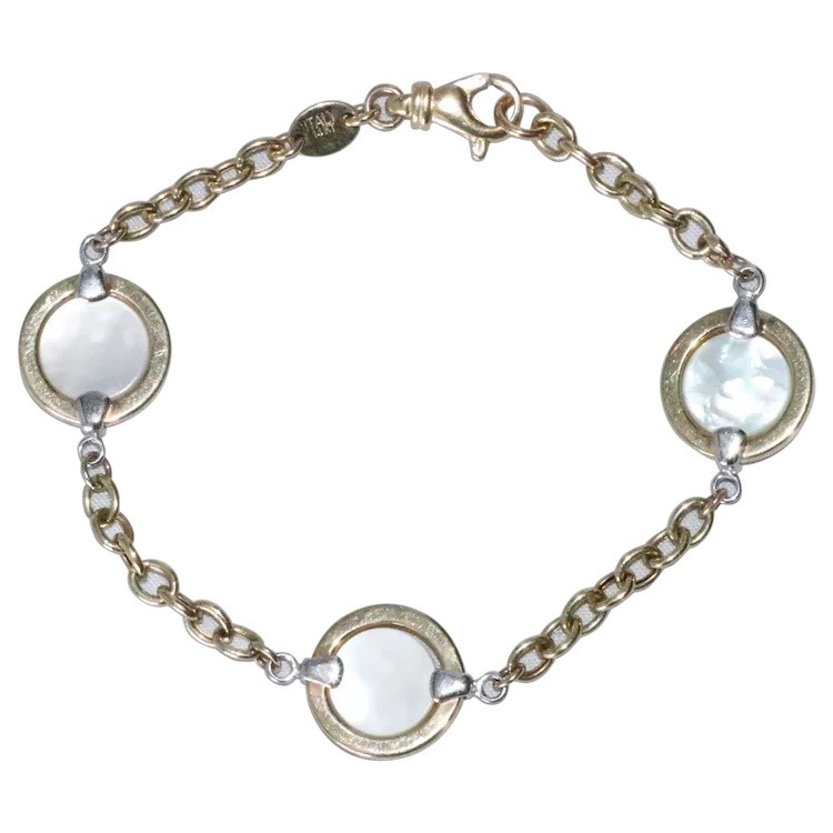 14K Two Toned Gold Italian Mother Of Pearl Bracelet