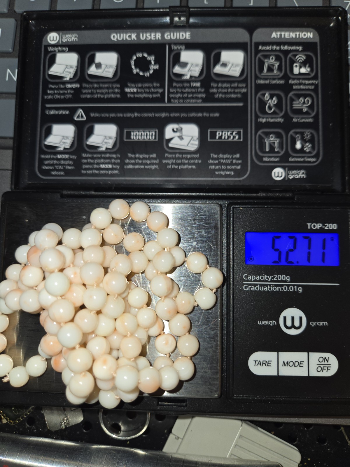 Angel Skin Coral Beaded Necklace 36 inch Vintage Knotted Strand 7mm Beads 52g
