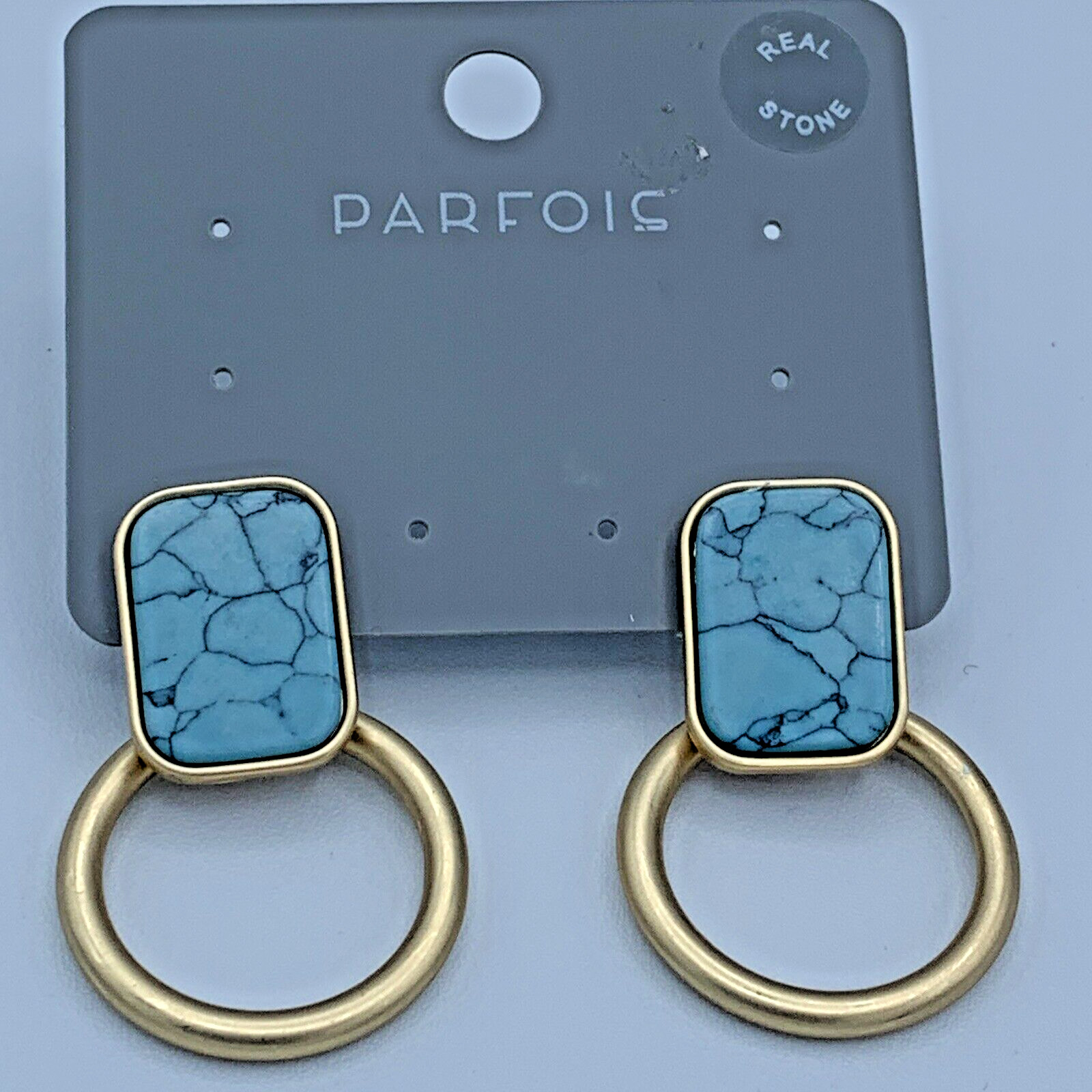 Parfois Gold Tone Stud Drop Earrings With Real Stones NWOT 1174