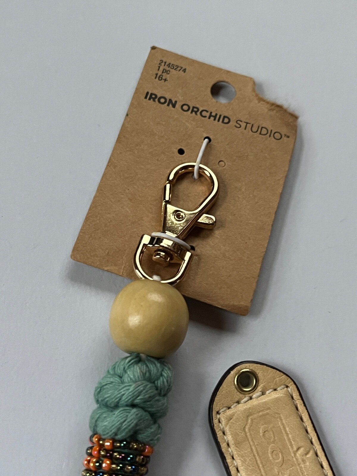 Lot of Iron Orchid Studio Blue Tassel w Orange Iridescent Beads Clip & Tan Leath