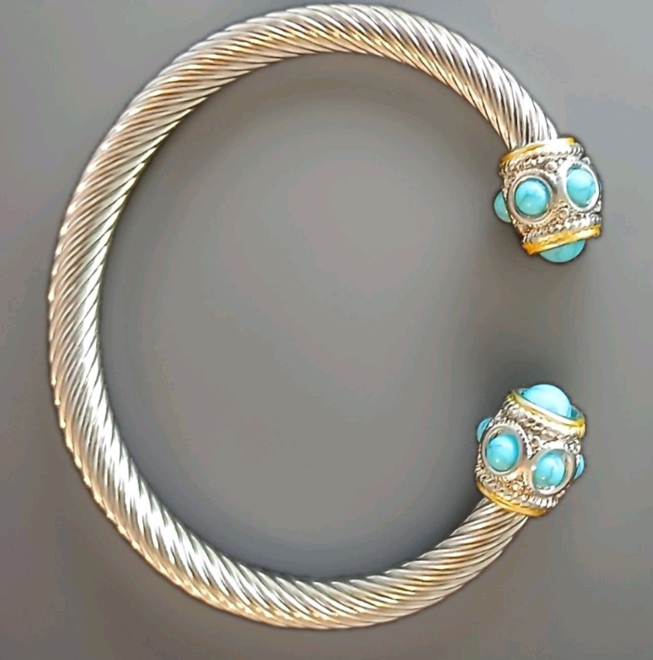 Stainless Steel Cable Wire Bangle with Natural Stone Turquoise