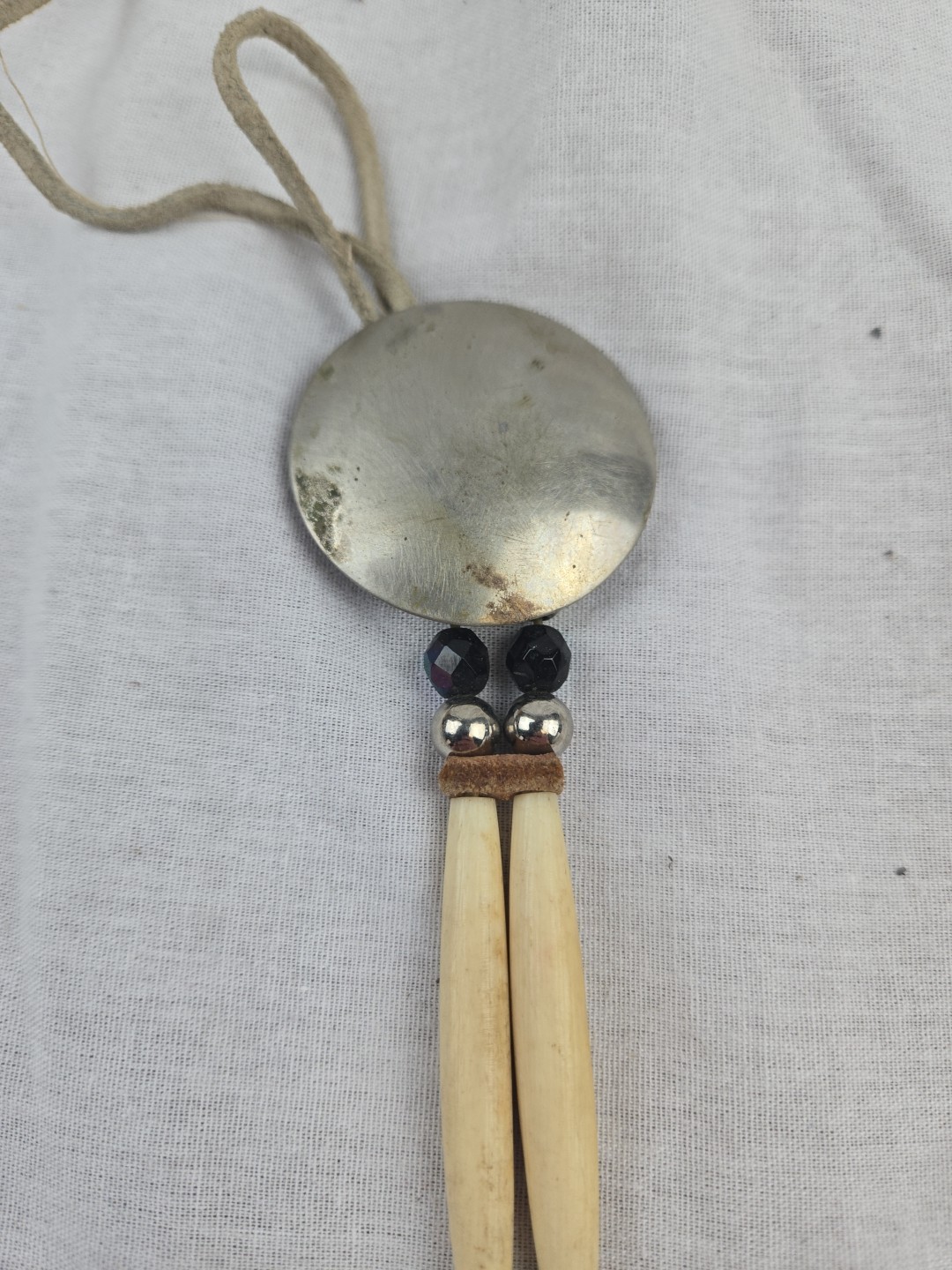 Native American Hairpipe Bone Shell Beaded Choker Necklace Bone 22 L Leather