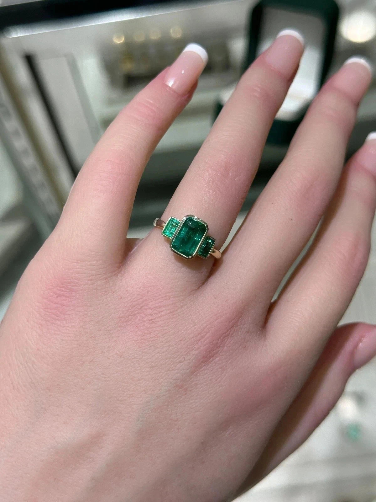 2.30 Ct Emerald Cut Natural Emerald & Diamond Engagement Ring 14K Yellow Gold 7