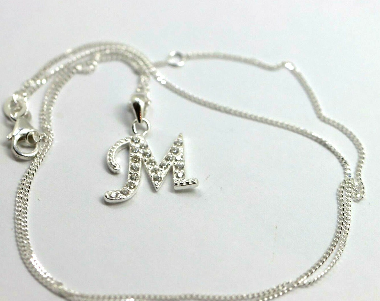 Sterling Silver CZ Initial M Pendant with 45cm + 5cm Extender Chain -Free Post