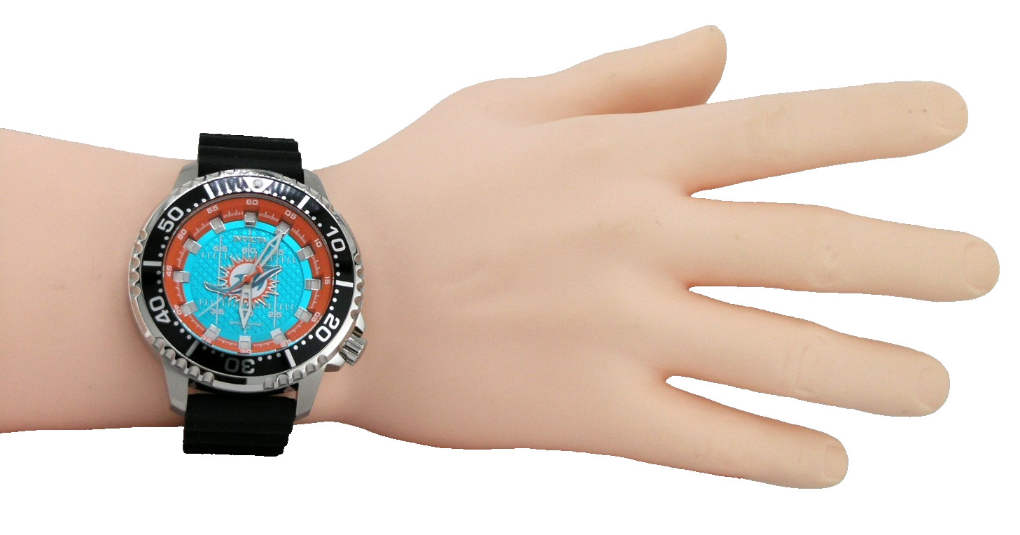 NEW INVICTA 48102 NFL MIAMI DOLPHINS STEEL SILICONE SPORTS WATCH QUARTZ 48MM C