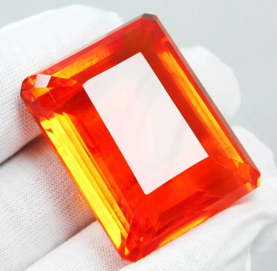 Natural Orange 300 Ct Brazilian Topaz Emerald Cut Loose Gemstone AGL Certified