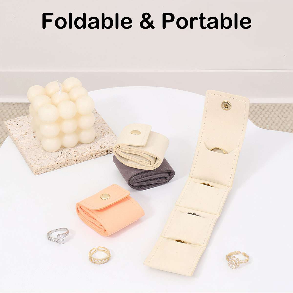 Travel Jewelry Organizer Roll Bag Case Foldable Rings Earrings Necklaces Holder