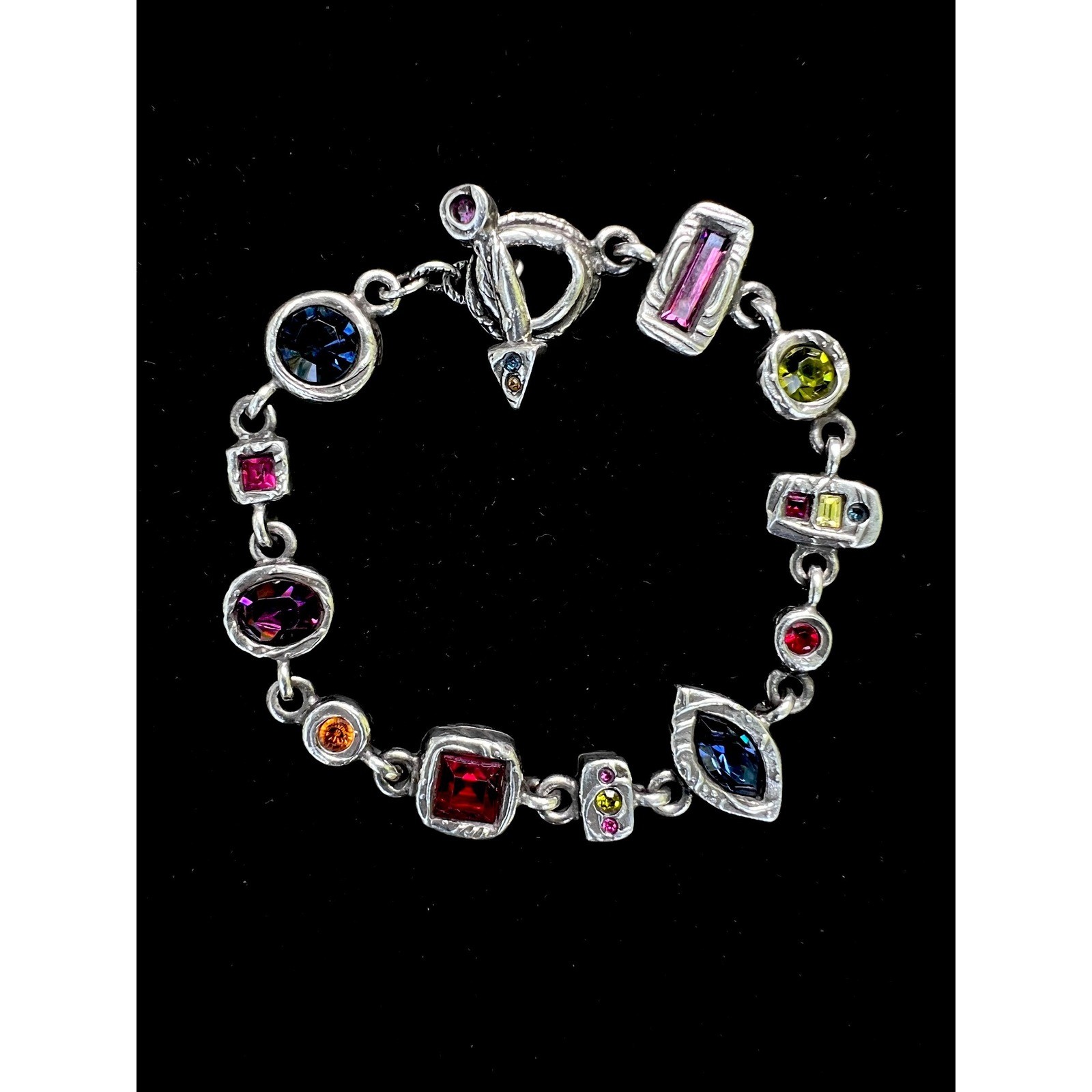VTG Patricia Locke Signed Multi Color/Shape Swarovski Crystal Link Bracelet