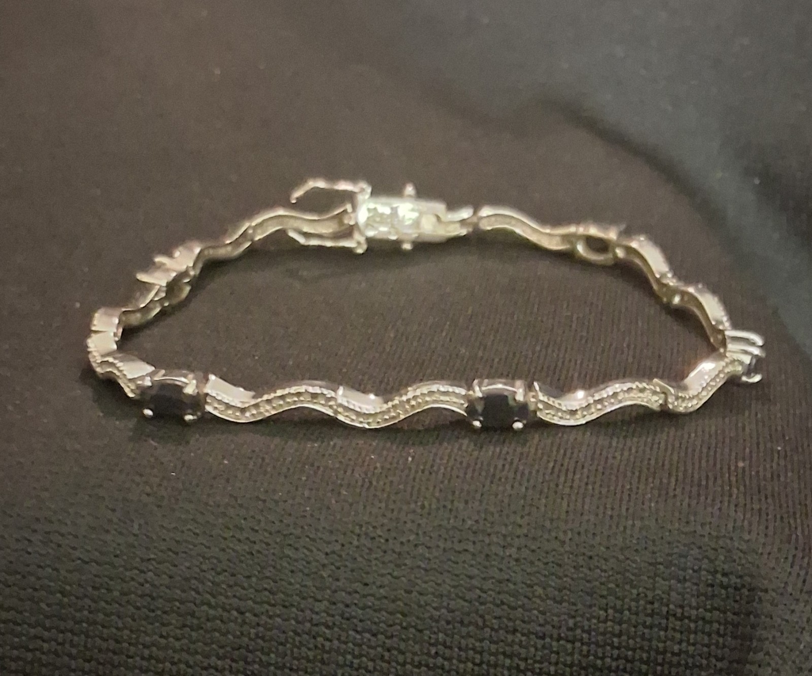 Stunning Vintage PAJ BB Midnight Blue Sapphire Wave Tennis Bracelet Silver-Tone