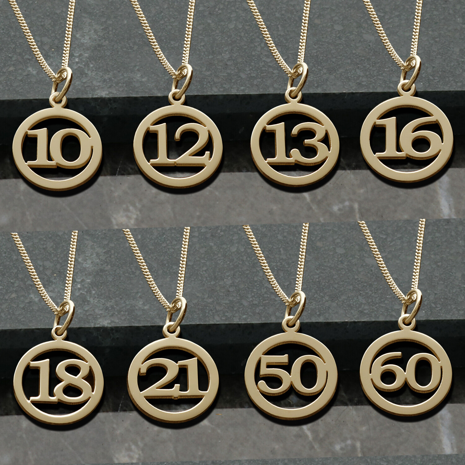 375 Solid 9ct Yellow, Rose or White Gold Birthday Number Age Pendant Charm Gift