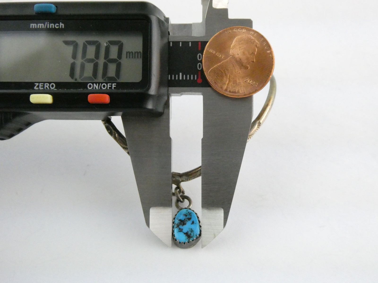 Southwestern Sterling Silver V Shape Turquoise Drop Design Cuff Bracelet 6.25 In