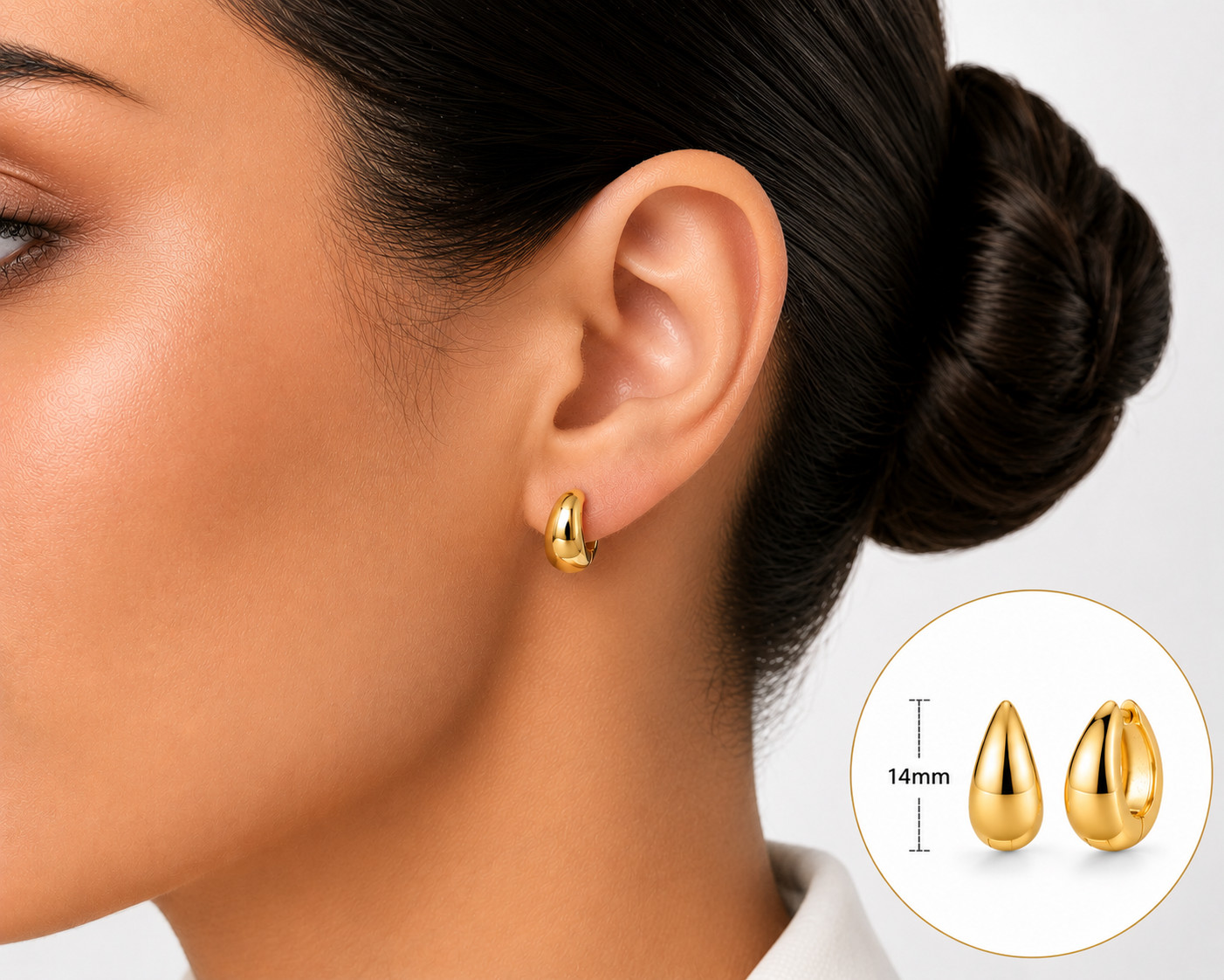 Gold Plated 14mm Hoop Earrings Unisex Hip Hop Fashion Jewelry Women, Men