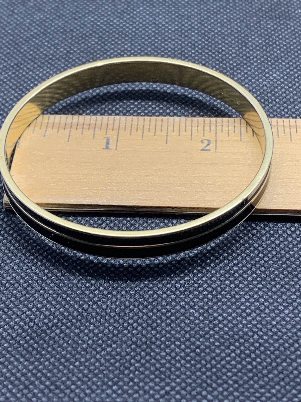 Vintage Monet Bracelet Enamel Bangle Black Gold Tone Signed 1/4 Inch Wide Petite