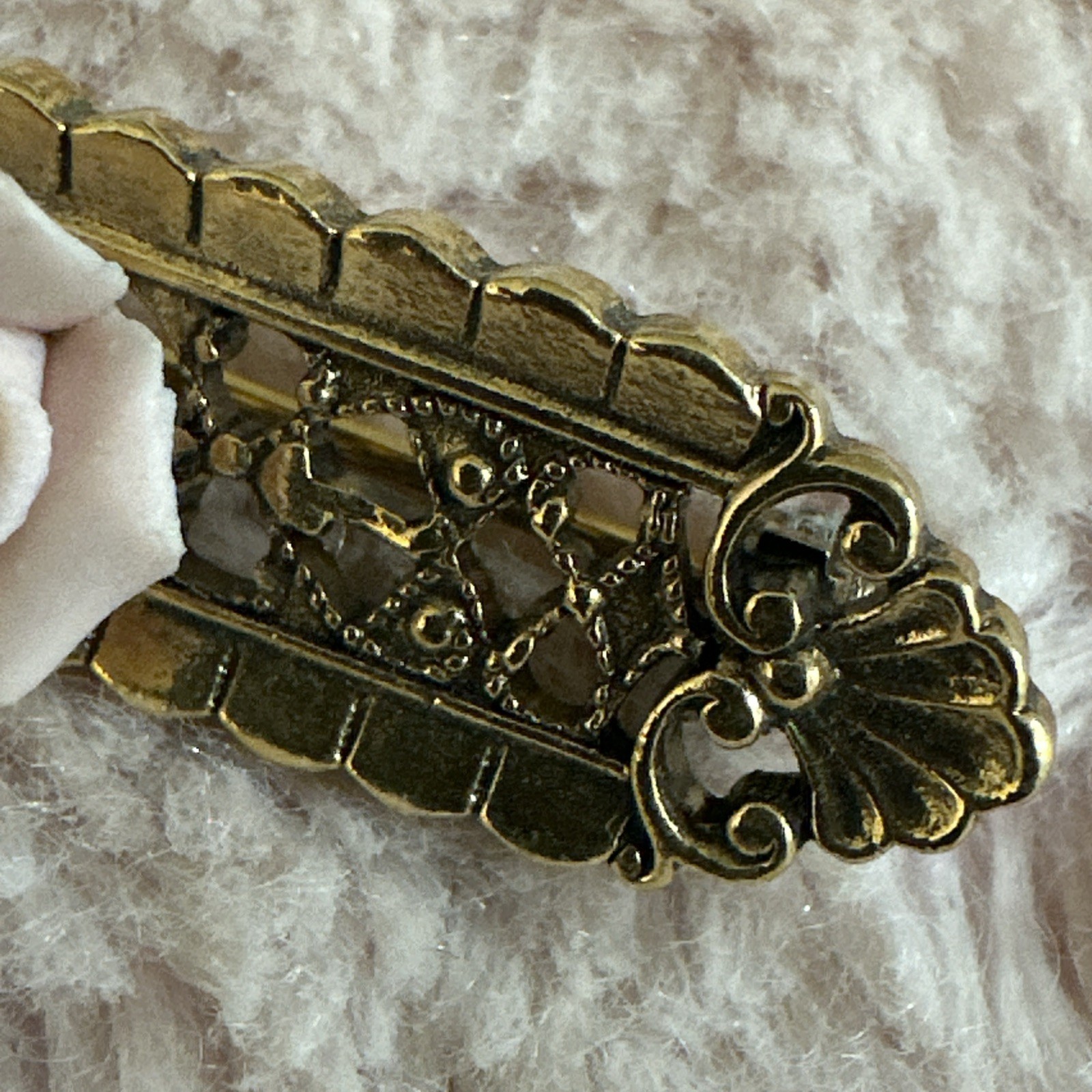 Vintage Gold Metal Pin Brooch Pink Porcelain Rose Paris Flea Market