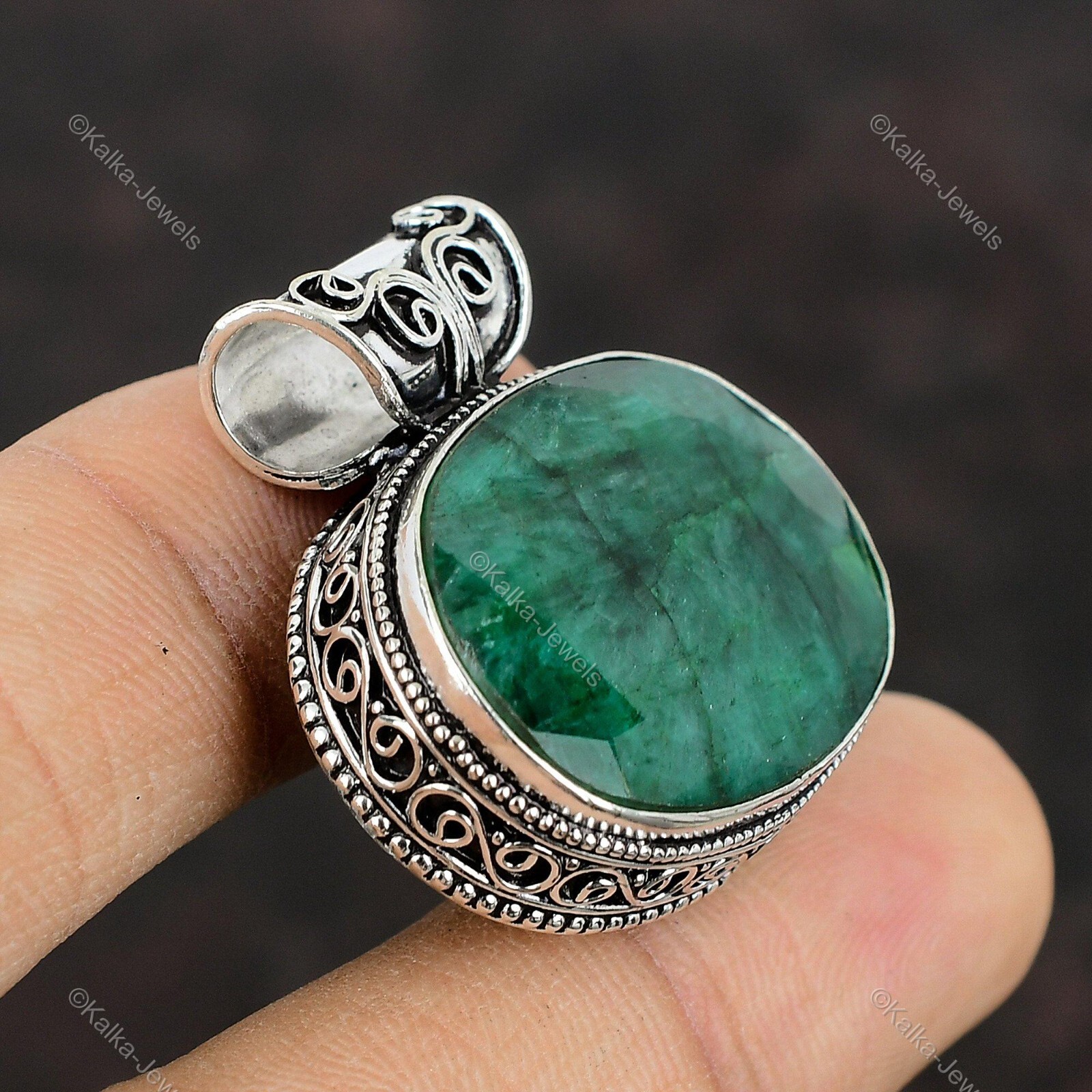 Natural Zambian Emrald Gemstone 925 Sterling Silver Pendant Vintage For Girls