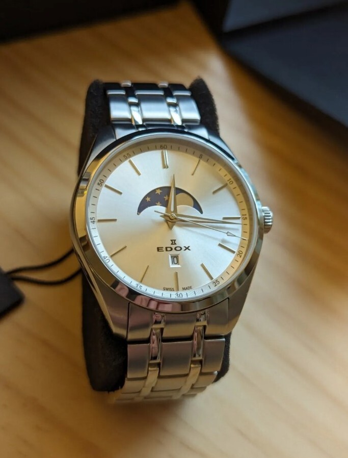 BNIB EDOX Les Vauberts MOON PHASE QUARTZ STAINLESS WATCH RRP £489