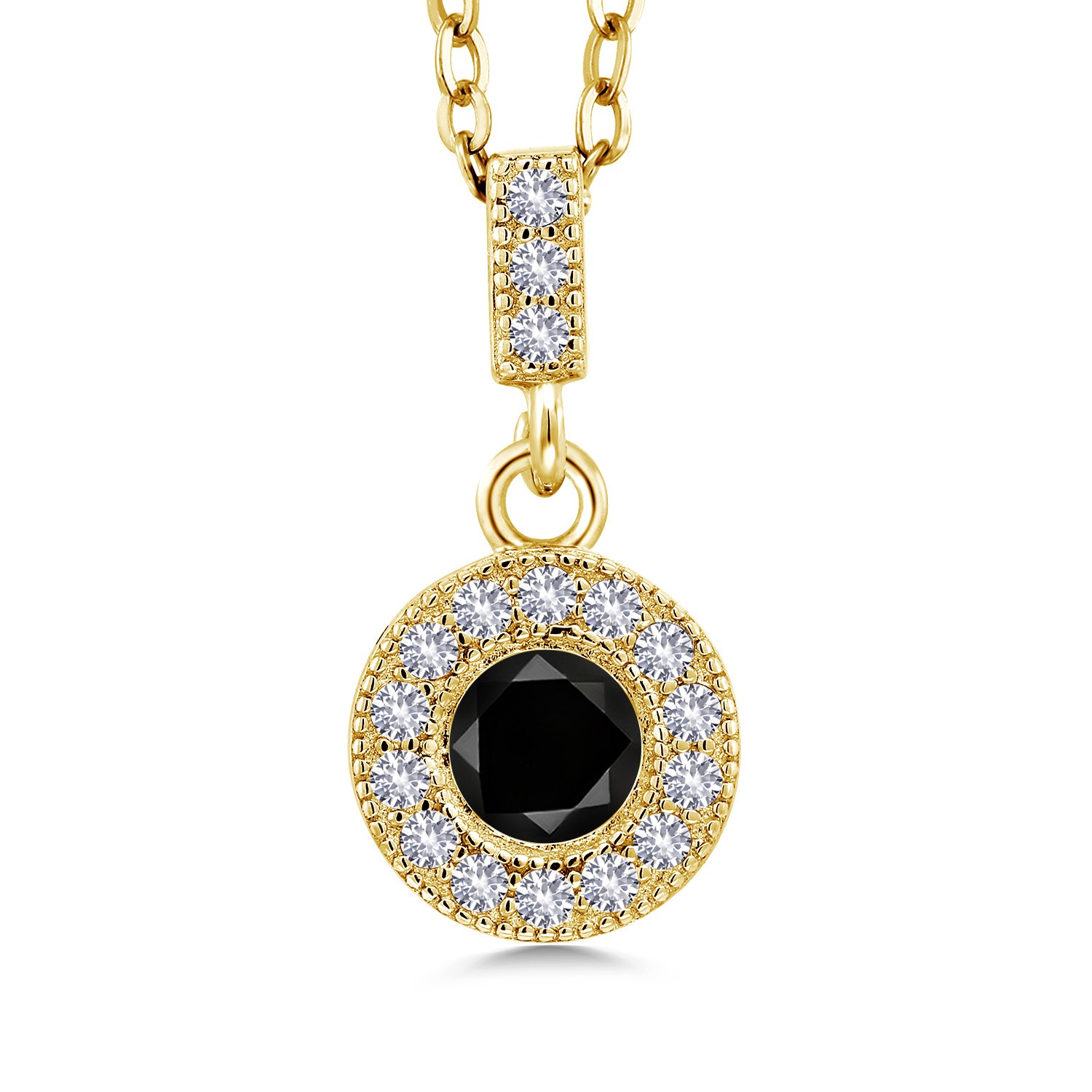 1.24 Ct Black Diamond White Created Sapphire 18K Yellow Gold Plated Silver