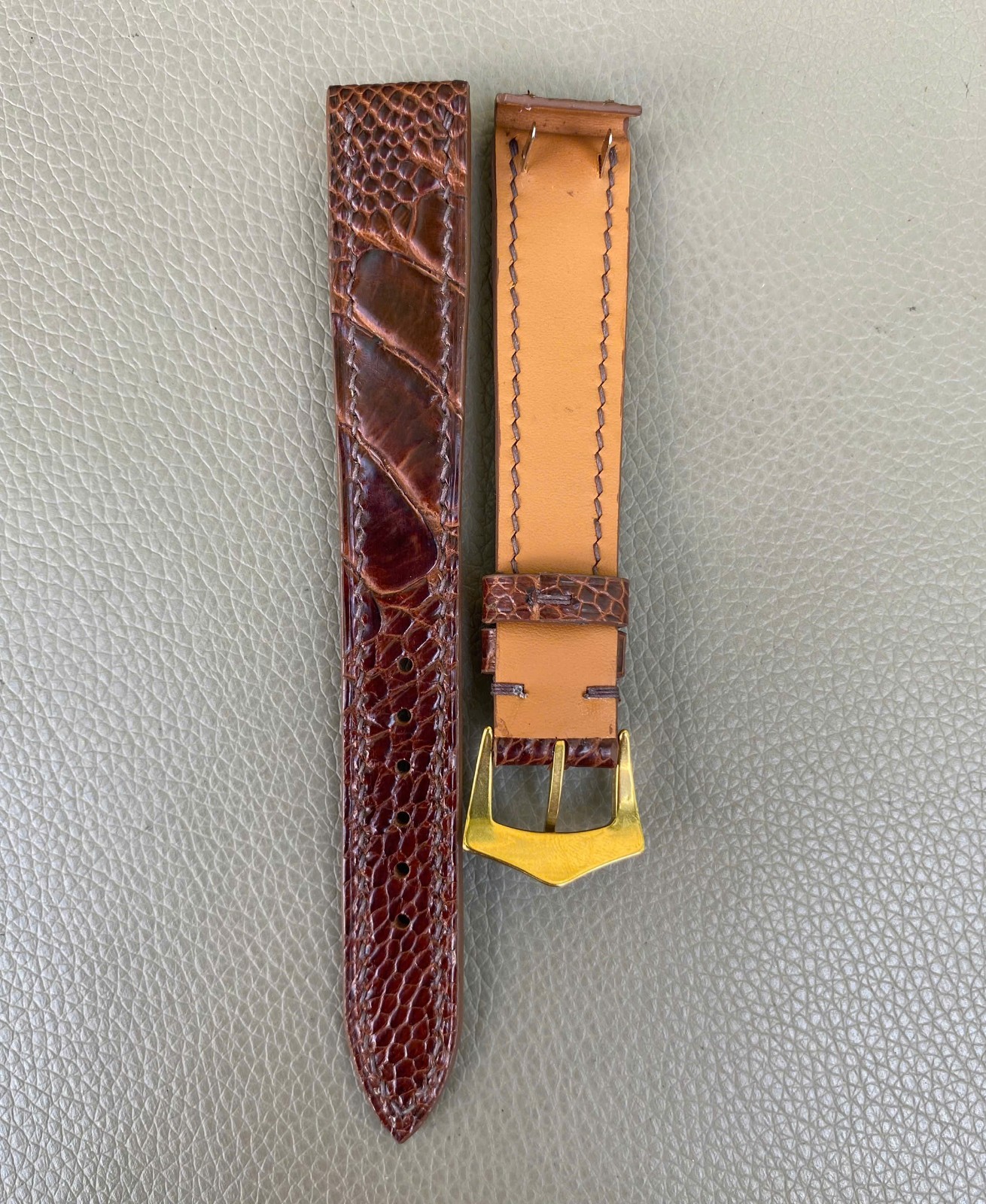 Custom Open Ended Brown Genuine Ostrich Leather Watch Strap size 14 15 16 17..26