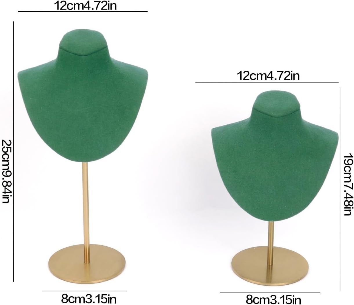 Anti-Tarnish Velvet Jewelry Bust Holder – Fixed Height Necklace Display Stand