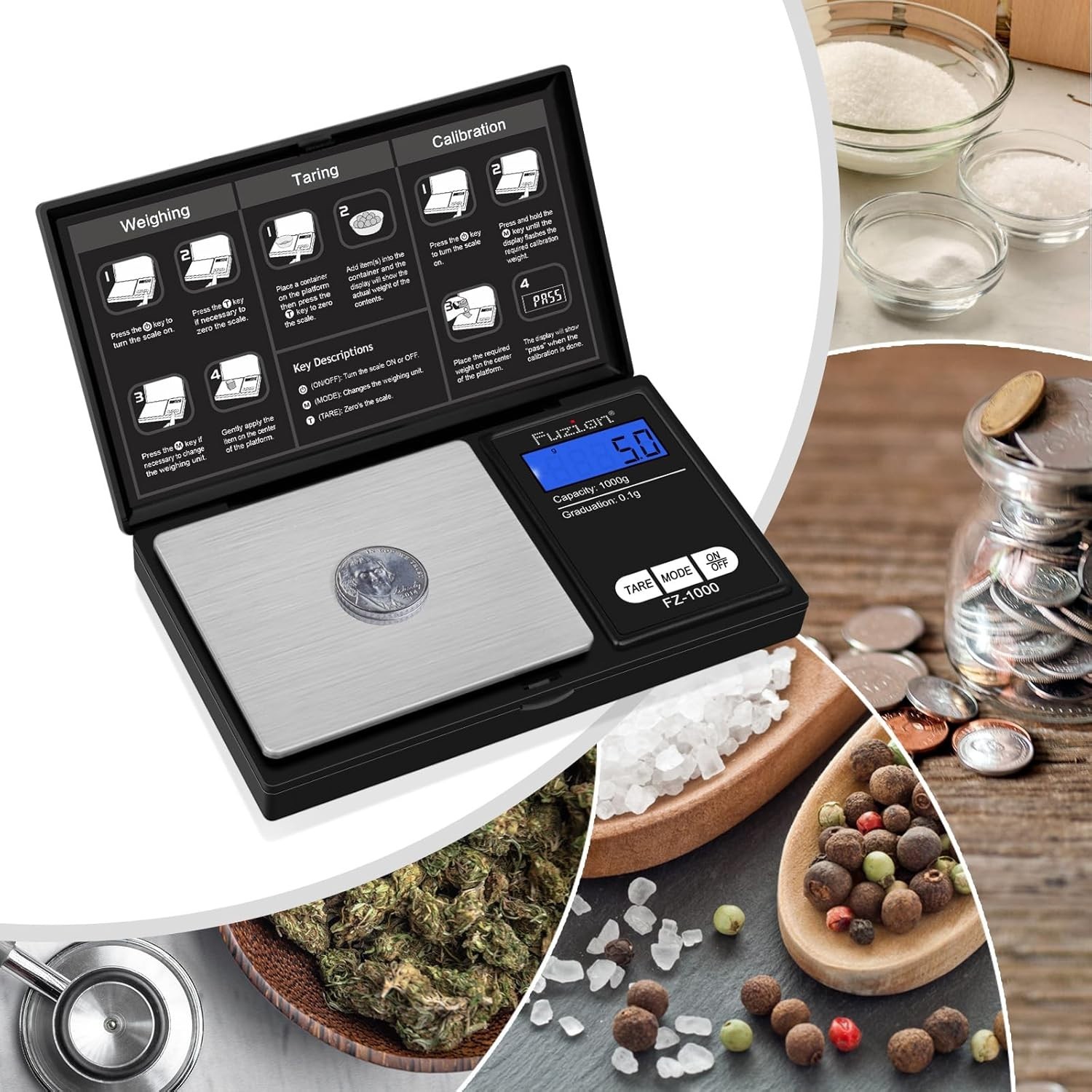 Compact Digital Pocket Gram Scale 1000g/0.1g – Perfect for Herbs & Jewelry