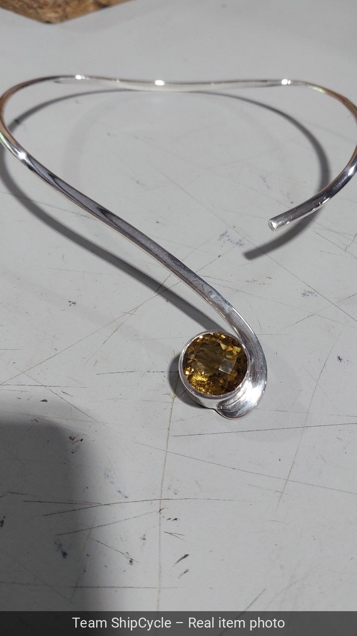 VINTAGE MID CENTURY MODERN STERLING SILVER CITRINE NECKLACE 4940 GRAMS G2U